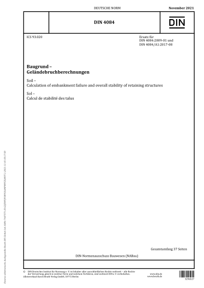 DIN 4084-2021Soil - Calculation of embankment failure and overall stability of retaining structures