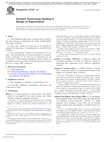 ASTM E1325-2021Standard Terminology Relating to Design of Experiments
