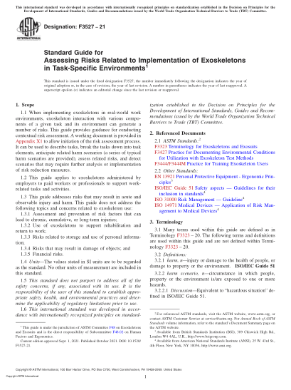 ASTM F3527-2021Standard Guide for Assessing Risks Related to Implementation of Exoskeletons in Task-Specific Environments