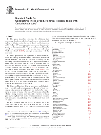 ASTM E1295-2001(2013)用杜比亞網(wǎng)紋水蚤屬進(jìn)行三孵卵更換受試液毒性的規(guī)程Standard Guide for Conducting Three-Brood,Renewal Toxicity Tests with Ceriodaphnia Dubia