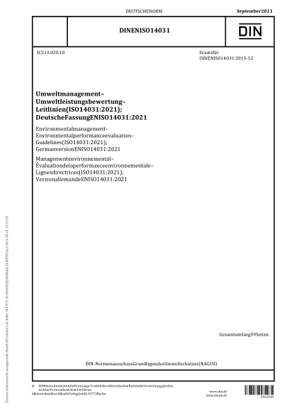 DIN EN ISO 14031-2021Environmental management - Environmental performance evaluation - Guidelines (ISO 14031:2021); German version EN ISO 14031:2021