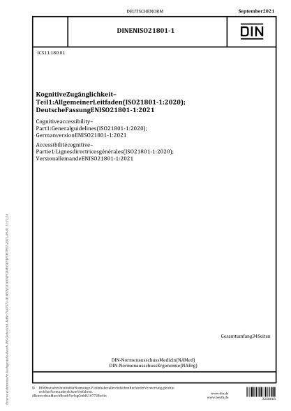 DIN EN ISO 21801-1-2021Cognitive accessibility - Part 1: General guidelines (ISO 21801-1:2020); German version EN ISO 21801-1:2021