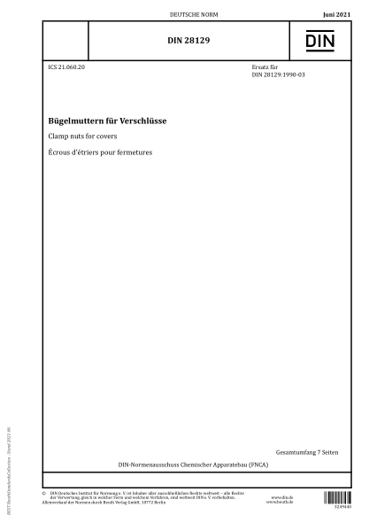 DIN 28129-2021Clamp nuts for covers