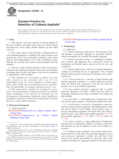 ASTM D2399-2021Standard Practice for Selection of Cutback Asphalts