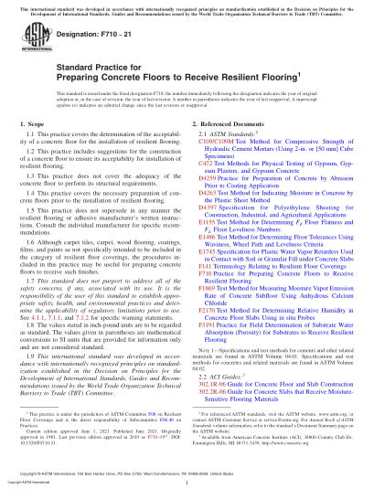 ASTM F710-2021Standard Practice for Preparing Concrete Floors to Receive Resilient Flooring