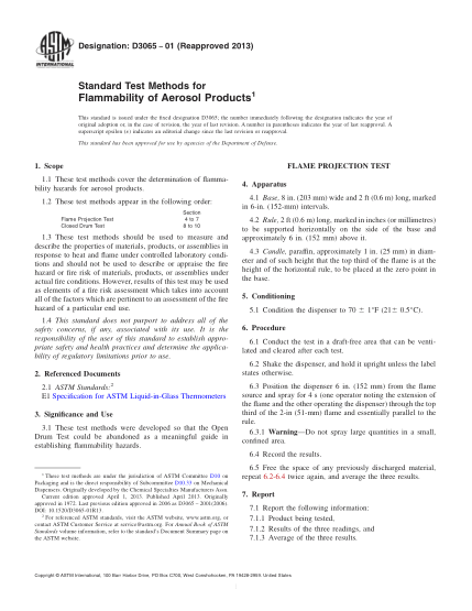 ASTM D3065-2001(2013)Standard Test Methods for Flammability of Aerosol Products