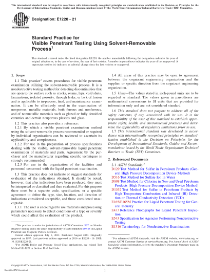 ASTM E1220-2021Standard Practice for Visible Penetrant Testing Using Solvent-Removable Process