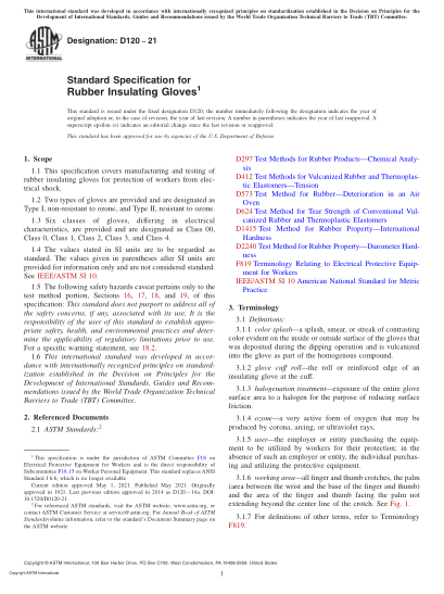 ASTM D120-2021Standard Specification for Rubber Insulating Gloves