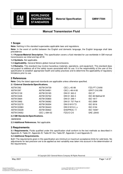 GMW 17594-2021Manual Transmission Fluid (Issue 2; English)