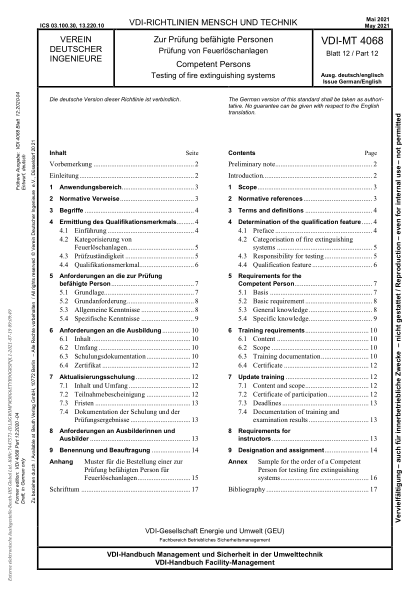 VDI-MT 4068 Blatt 12-2021Competent Persons - Testing of fire extinguishing systems