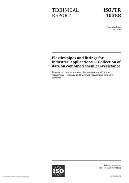 ISO/TR 10358-2021Plastics pipes and fittings for industrial applications — Collection of data on combined chemical-resistance