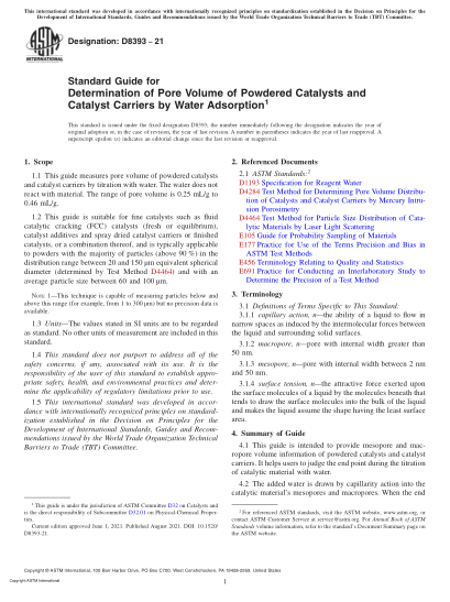 ASTM D8393-2021水吸附法測定粉狀催化劑和催化劑載體孔體積的標(biāo)準(zhǔn)指南Standard Guide for Determination of Pore Volume of Powdered Catalysts and Catalyst Carriers by Water Adsorption