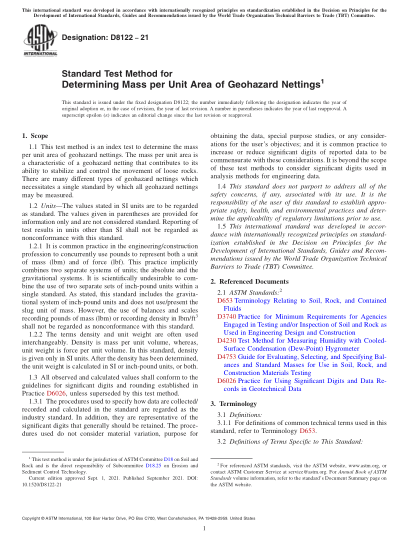 ASTM D8122-2021地質(zhì)災(zāi)害網(wǎng)單位面積質(zhì)量測定的標(biāo)準(zhǔn)試驗方法Standard Test Method for Determining Mass per Unit Area of Geohazard Nettings