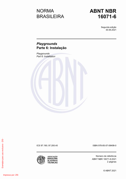 ABNT NBR 16071-6-2021Playgrounds Part 6: Installation