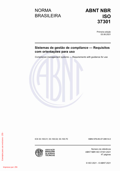 ABNT NBR ISO 37301-2021Compliance management systems - Requirements with guidance for use
