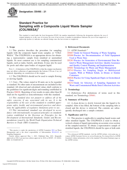 ASTM D5495-2021Standard Practice for Sampling with a Composite Liquid Waste Sampler (COLIWASA)