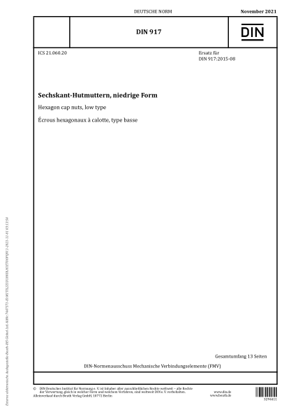 DIN 917-2021Hexagon cap nuts, low type