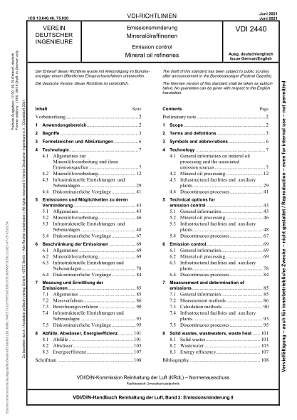 VDI 2440-2021Emission control - Mineral oil refineries