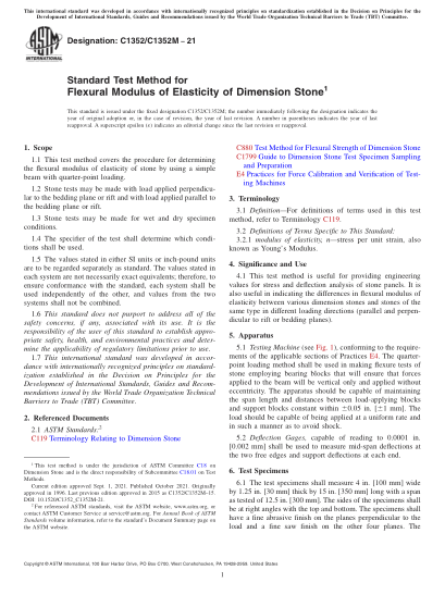 ASTM C1352/C1352M-2021Standard Test Method for Flexural Modulus of Elasticity of Dimension Stone
