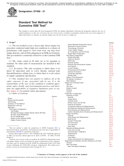ASTM D7468-2021Standard Test Method for Cummins ISM Test