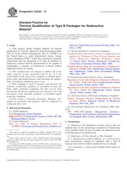 ASTM E2230-2013放射性材料用B類包裝熱鑒定規(guī)程Standard Practice for Thermal Qualification of Type B Packages for Radioactive Material