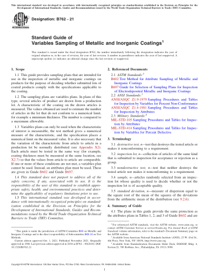 ASTM B762-2021Standard Guide of Variables Sampling of Metallic and Inorganic Coatings