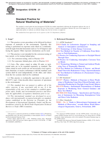 ASTM G7/G7M-2021Standard Practice for Natural Weathering of Materials