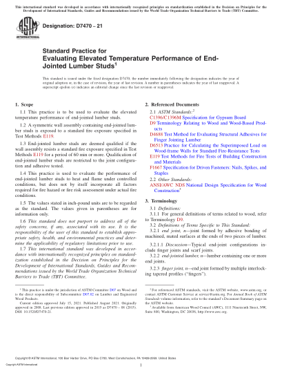 ASTM D7470-2021Standard Practice for Evaluating Elevated Temperature Performance of End-Jointed Lumber Studs