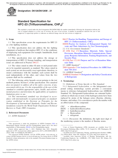 ASTM D6126/D6126M-2021Standard Specification for HFC-23 (Trifluoromethane, CHF3)