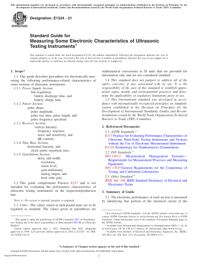 ASTM E1324-2021Standard Guide for Measuring Some Electronic Characteristics of Ultrasonic Testing Instruments
