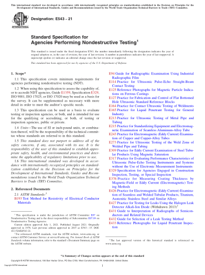 ASTM E543-2021Standard Specification for Agencies Performing Nondestructive Testing