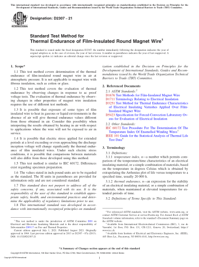 ASTM D2307-2021Standard Test Method for Thermal Endurance of Film-Insulated Round Magnet Wire