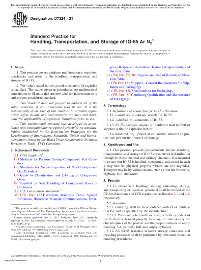 ASTM D7324-2021Standard Practice for Handling, Transportation, and Storage of IG-55 Ar N2