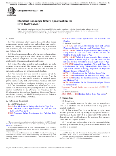 ASTM F2933-2021aStandard Consumer Safety Specification for Crib Mattresses