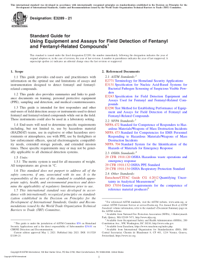 ASTM E3289-2021芬太尼及其相關化合物現(xiàn)場檢測用設備和試驗方法的標準指南Standard Guide for Using Equipment and Assays for Field Detection of Fentanyl and Fentanyl-Related Compounds