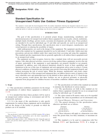 ASTM F3101-2021aStandard Specification for Unsupervised Public Use Outdoor Fitness Equipment