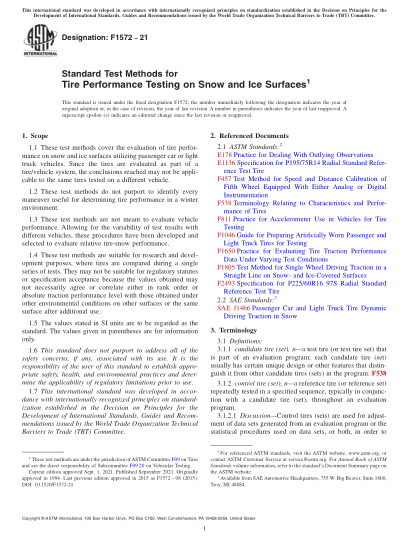 ASTM F1572-2021Standard Test Methods for Tire Performance Testing on Snow and Ice Surfaces