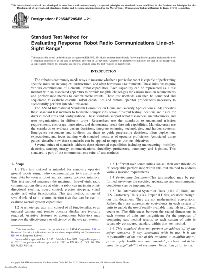ASTM E2854/E2854M-2021Standard Test Method for Evaluating Response Robot Radio Communications Line-of-Sight Range