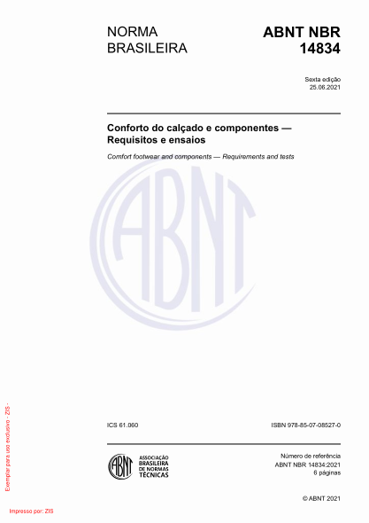 ABNT NBR 14834-2021Comfort footwear and components - Requirements and tests