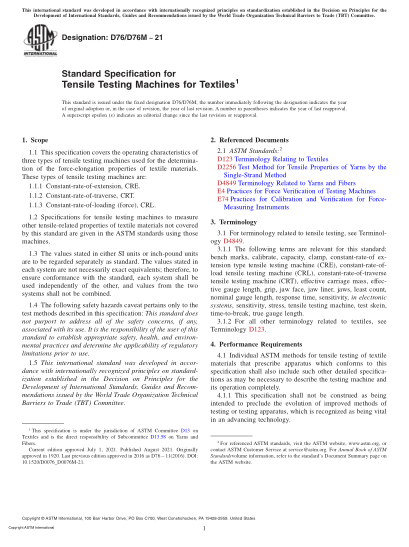 ASTM D76/D76M-2021Standard Specification for Tensile Testing Machines for Textiles