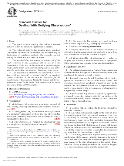 ASTM E178-2021Standard Practice for Dealing With Outlying Observations