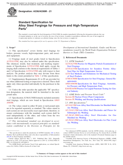 ASTM A336/A336M-2021Standard Specification for Alloy Steel Forgings for Pressure and High-Temperature Parts