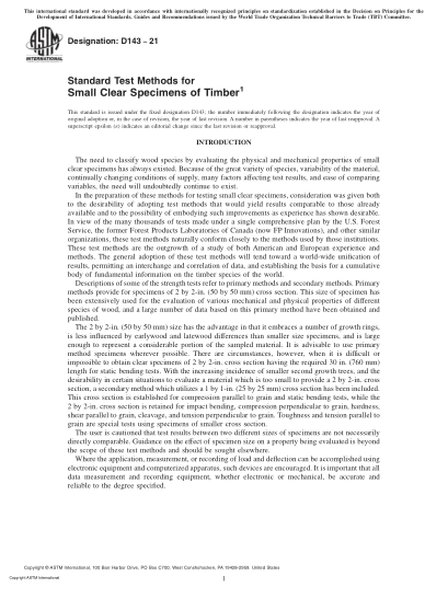 ASTM D143-2021Standard Test Methods for Small Clear Specimens of Timber