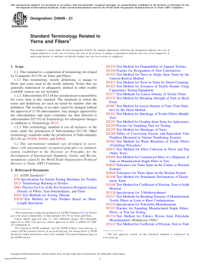 ASTM D4849-2021Standard Terminology Related to Yarns and Fibers