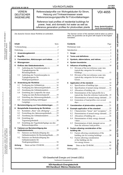 VDI 4655-2021Reference load profiles of residential buildings for power, heat and domestic hot water as well as reference generation profiles for photovoltaic plants