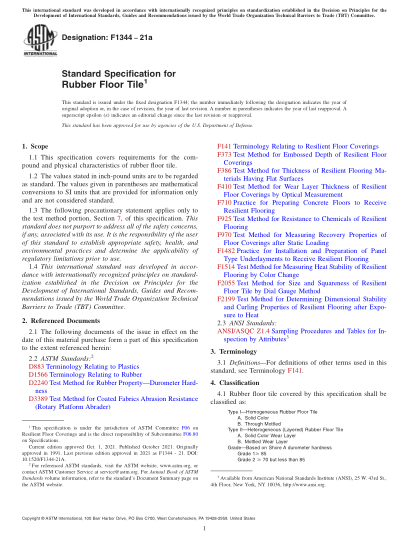 ASTM F1344-2021aStandard Specification for Rubber Floor Tile