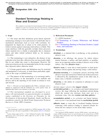 ASTM G40-2021aStandard Terminology Relating to Wear and Erosion
