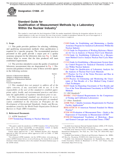 ASTM C1068-2021Standard Guide for Qualification of Measurement Methods by a Laboratory Within the Nuclear Industry