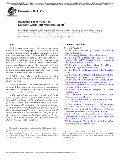 ASTM C552-2021aStandard Specification for Cellular Glass Thermal Insulation