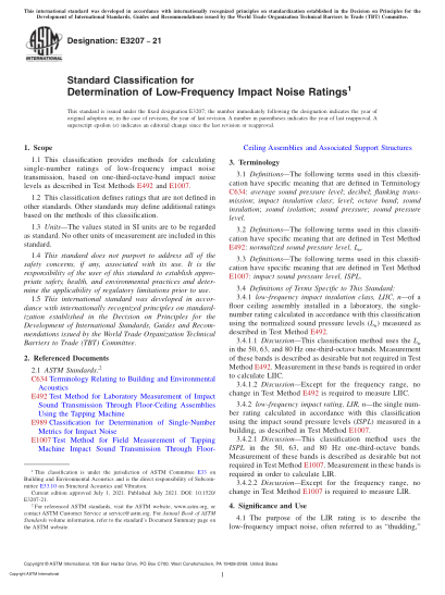 ASTM E3207-2021低頻沖擊噪聲等級(jí)測定的標(biāo)準(zhǔn)分類Standard Classification for Determination of Low-Frequency Impact Noise Ratings